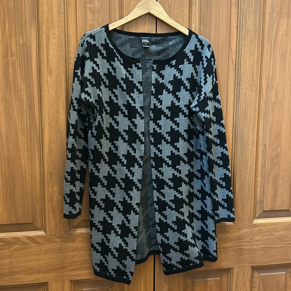 Ann Taylor back & gray coatigan long open sweater size medium